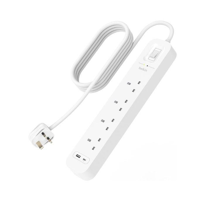 Belkin 4-outlet Surge Protector 18W, USB-A & USB-C Ports, 2M cord