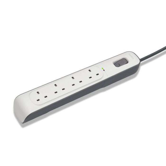 Power strip with multiple outlets on a white background