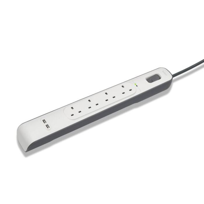 Belkin 4-Outlet Surge Protection Strip with 2.4 Amp 2xUSB Charging, 2Mm, White
