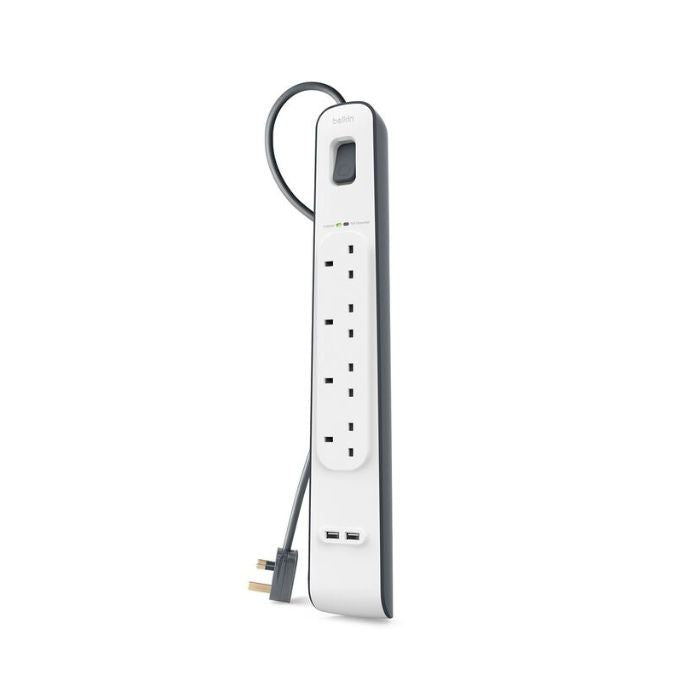 Belkin 4-Outlet Surge Protection Strip with 2.4 Amp 2xUSB Charging, 2Mm, White
