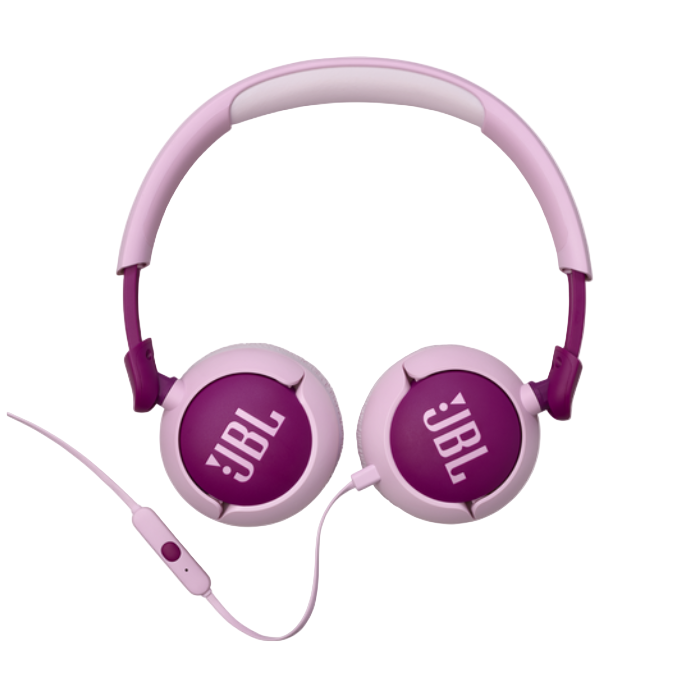 Pink and purple JBL headphones on a white background