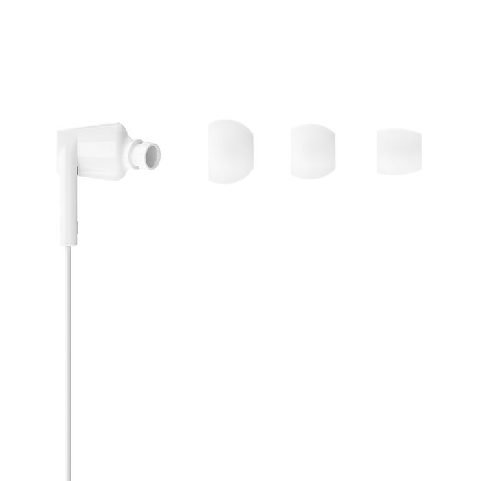 White earbud on a white background