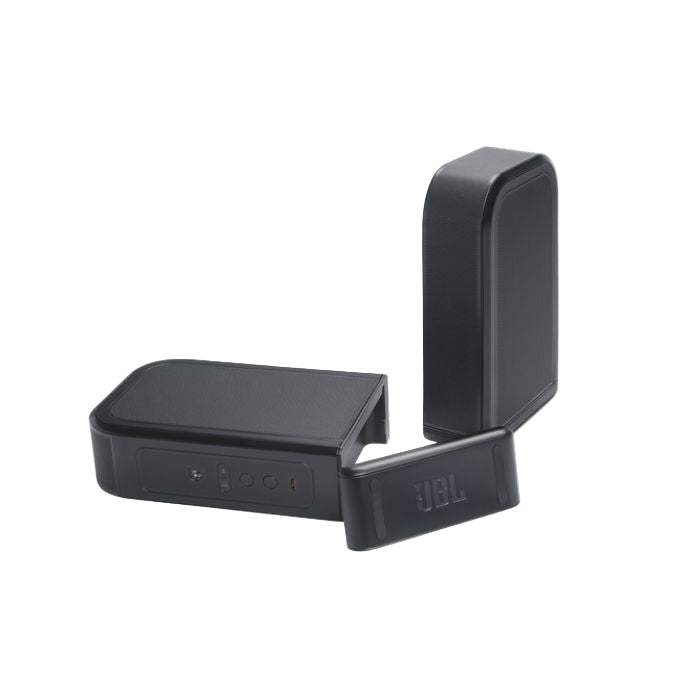 Black JBL speaker on a white background