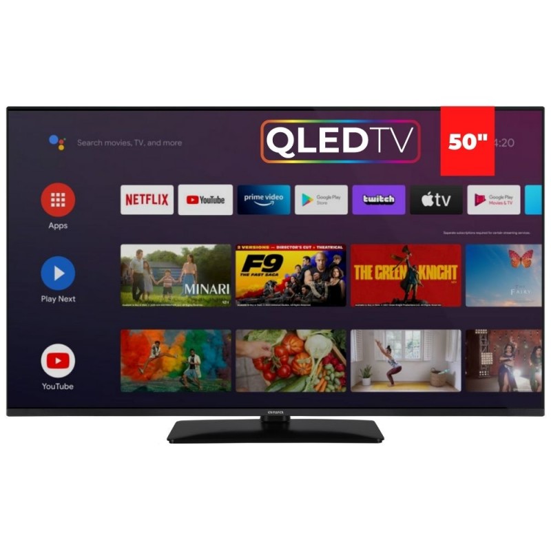 تلفزيون Aiwa LED 43 بوصة ذكي بنظام أندرويد، QLED، 3 منافذ HDMI، 2 منافذ USB، Chromecast مدمج، Netflix