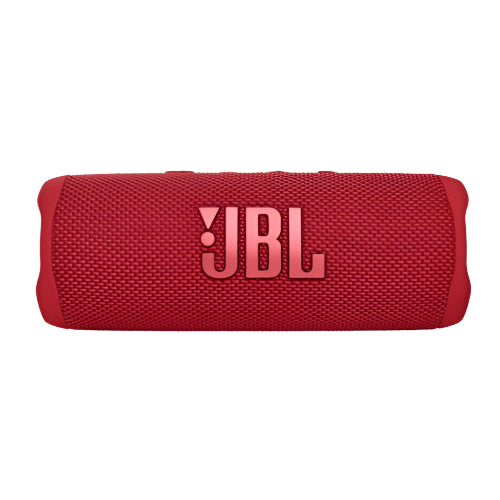 Red JBL portable speaker on a white background