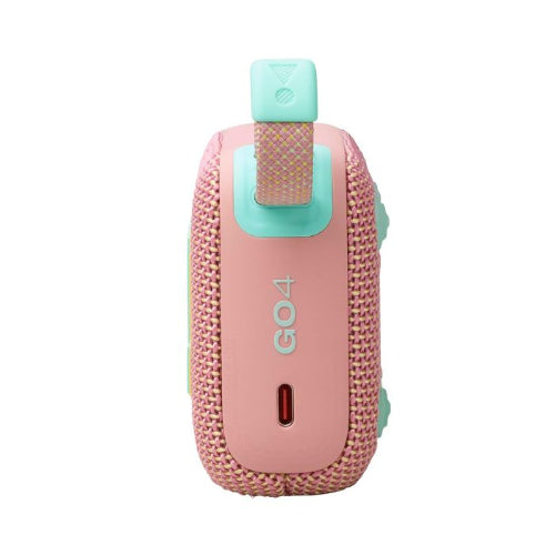 Pink and teal GO4 device on a white background