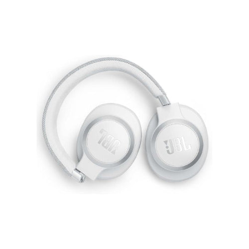 White headphones with JBL logo on a white background
