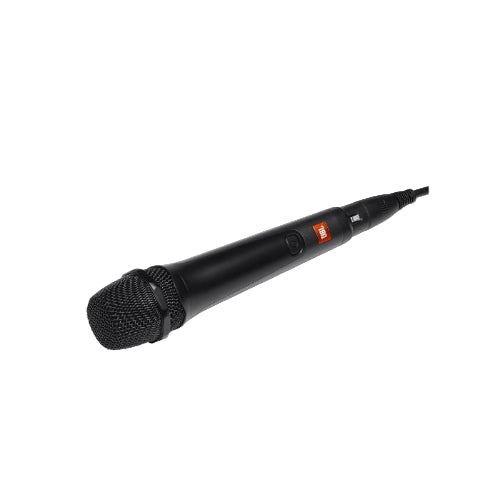 Black microphone on a white background