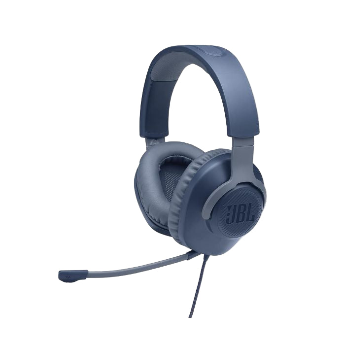 Blue JBL gaming headset with microphone on a white background