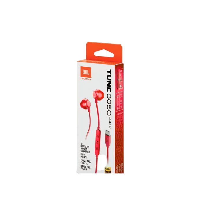 JBL T305C-BU In-Ear Earphones, USB, Microphone, Red