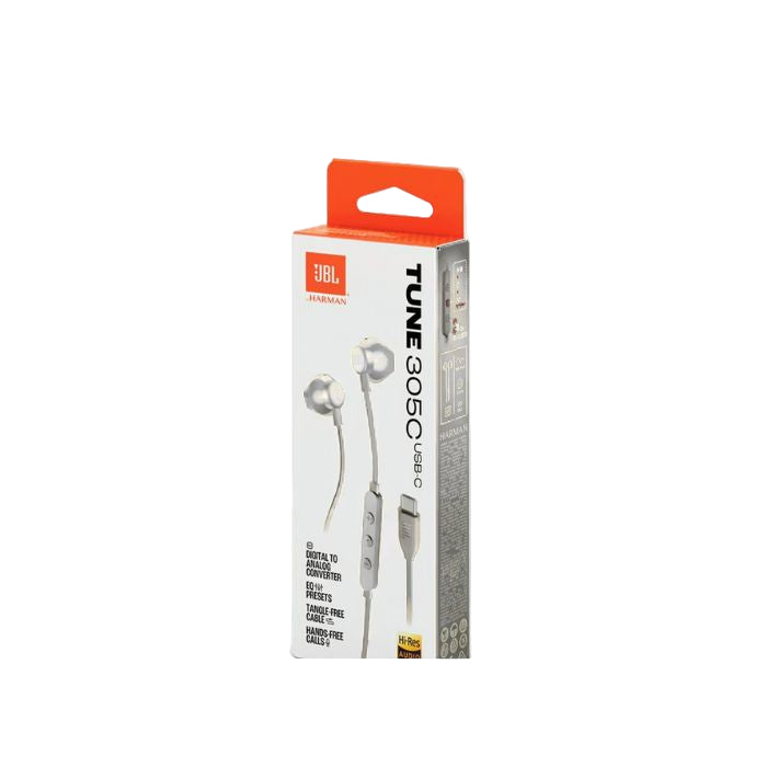 JBL Tune 305C earphones packaging on a white background