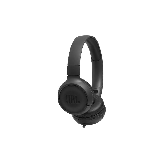 Black headphones on a white background