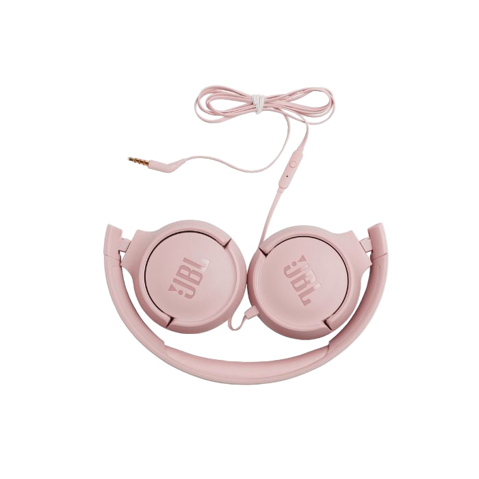 Pink JBL headphones on a white background