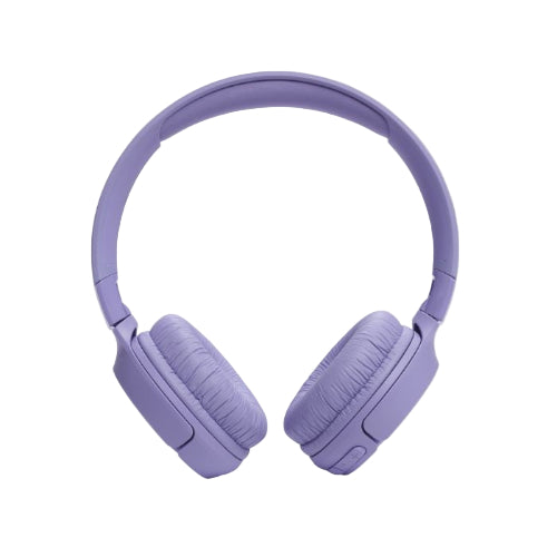 Purple headphones on a white background