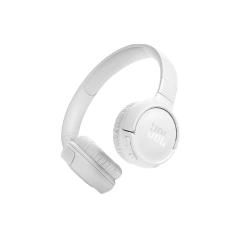 White headphones with JBL logo on a white background