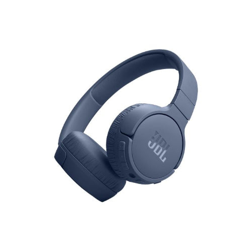 Blue JBL headphones on a white background