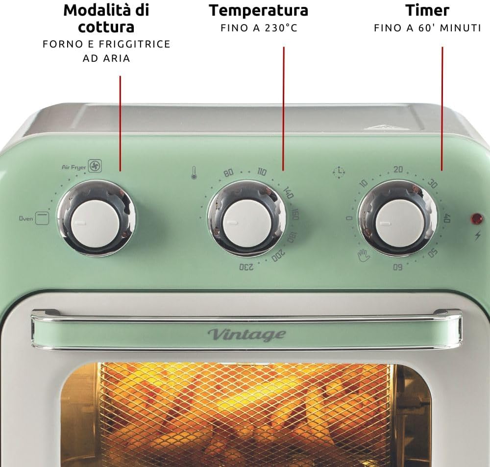 Ariete Vintage Air Fryer Oven, 16Lit, 1400Watts, Green Ariete Vintage Air Fryer Oven, 16Lit, 1400Watts, Green