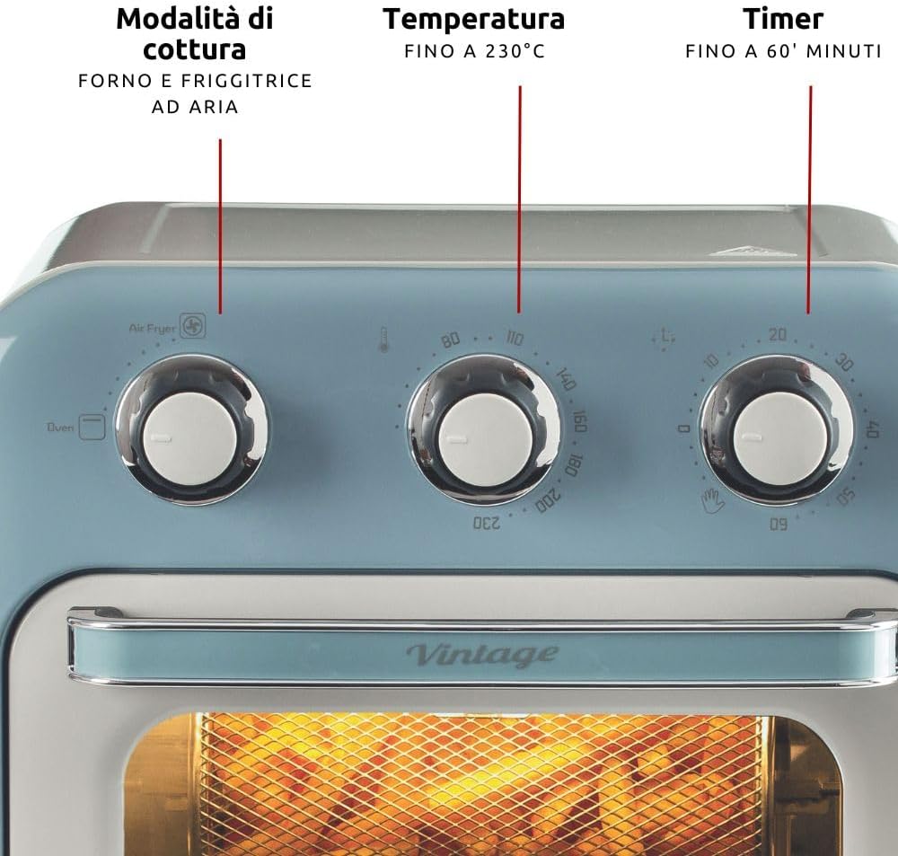 Ariete Vintage Air Fryer Oven, 16Lit, 1400Watts, Blue Ariete Vintage Air Fryer Oven, 16Lit, 1400Watts, Blue