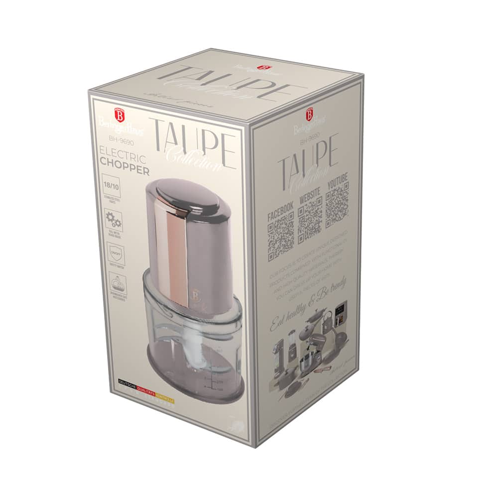Berlinger Haus Chopper, 4Stainless Steel Blades, 600Ml, 300Watss, Taupe Berlinger Haus Chopper, 4Stainless Steel Blades, 600Ml, 300Watss, Taupe