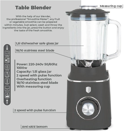 Berlinger Haus Blender, Ice Crusher Glass Jar 4Stainless Steel B