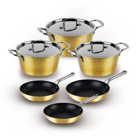 5999108472848 / BerlingerHaus cookware set 9pcs gold hammared collection 9 PIECES / NON-STICK