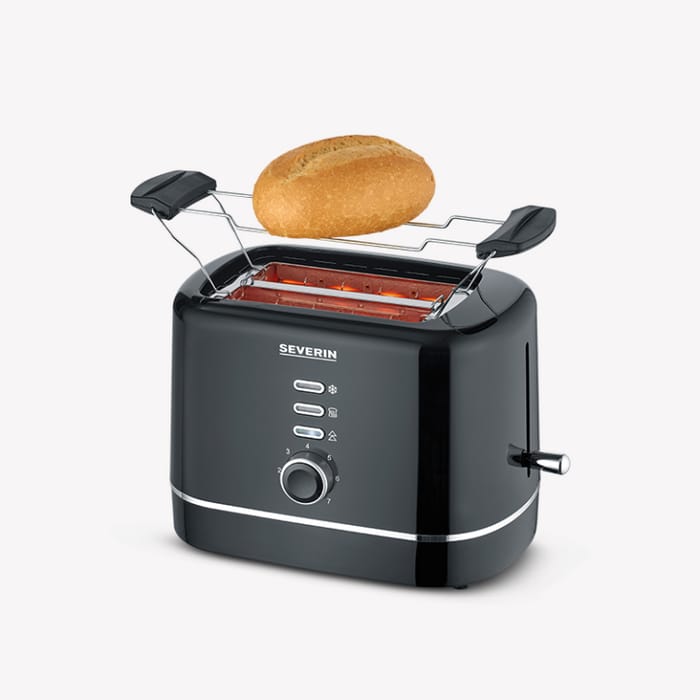 SEVERIN Toaster Power 850 Watts, 2 Slices, Retractable Wire, Defrost, Black