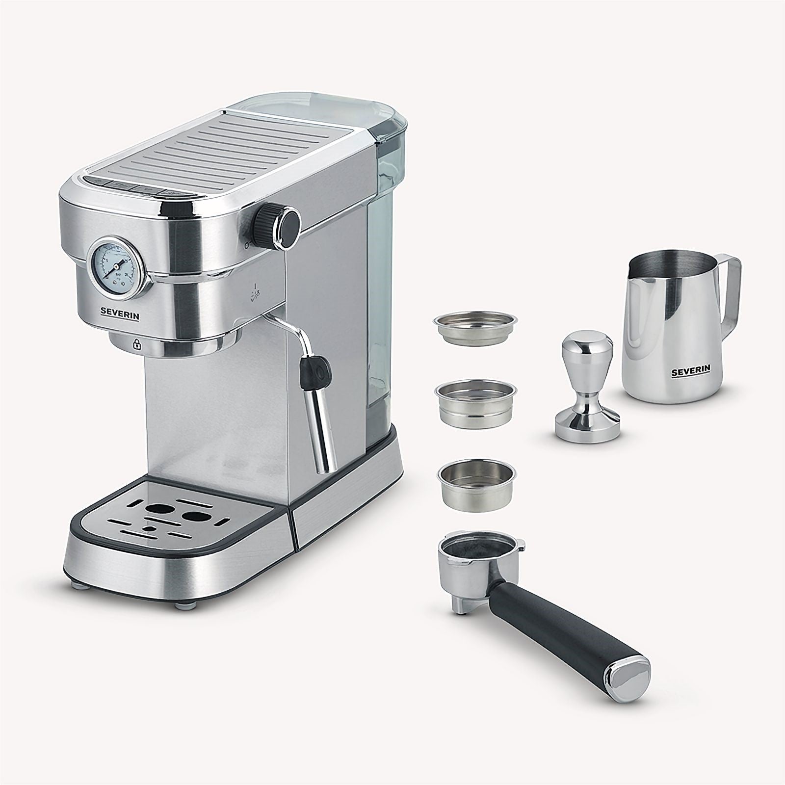 5995 / Severin Espresso Maker "Espresa", Silver, approx. 1.350 W, capacity: 2 cups, fast heating-up,