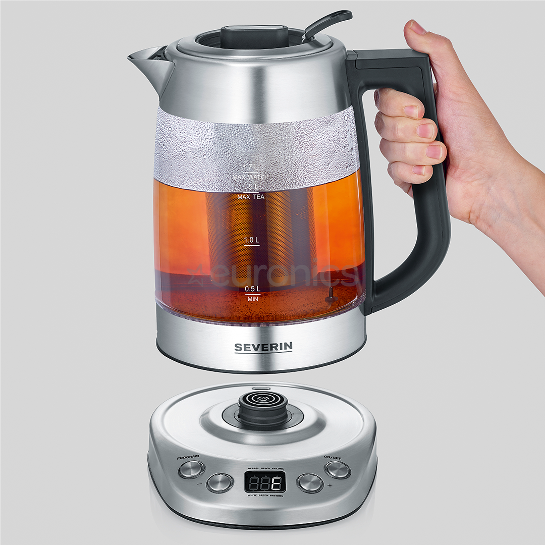 Severin Jug Kettle & Tea Glass, 3000Watts, 1.7Lit, Stainless Steel