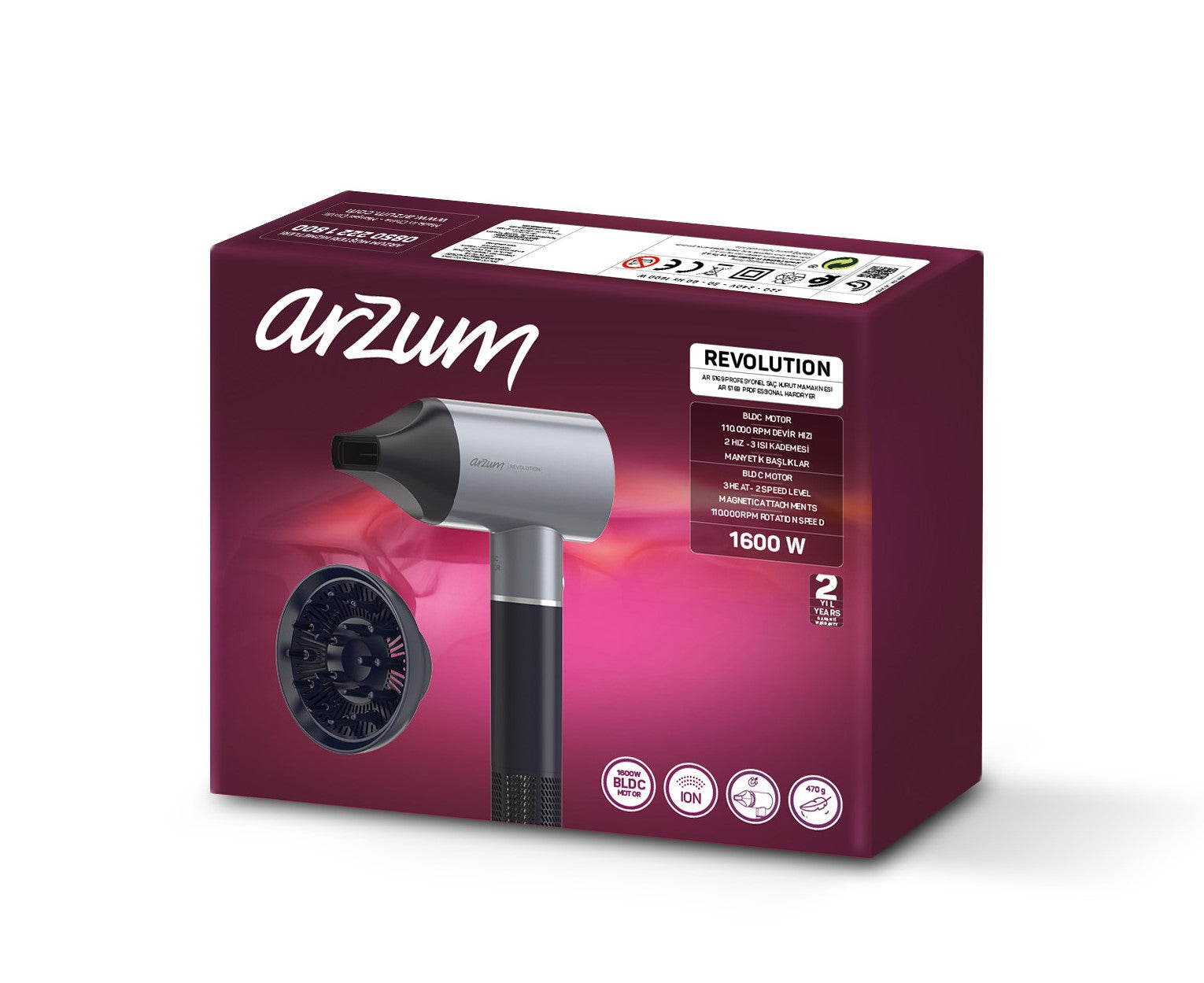 Arzum Professional Hair Dryer, 1600Watts, Black