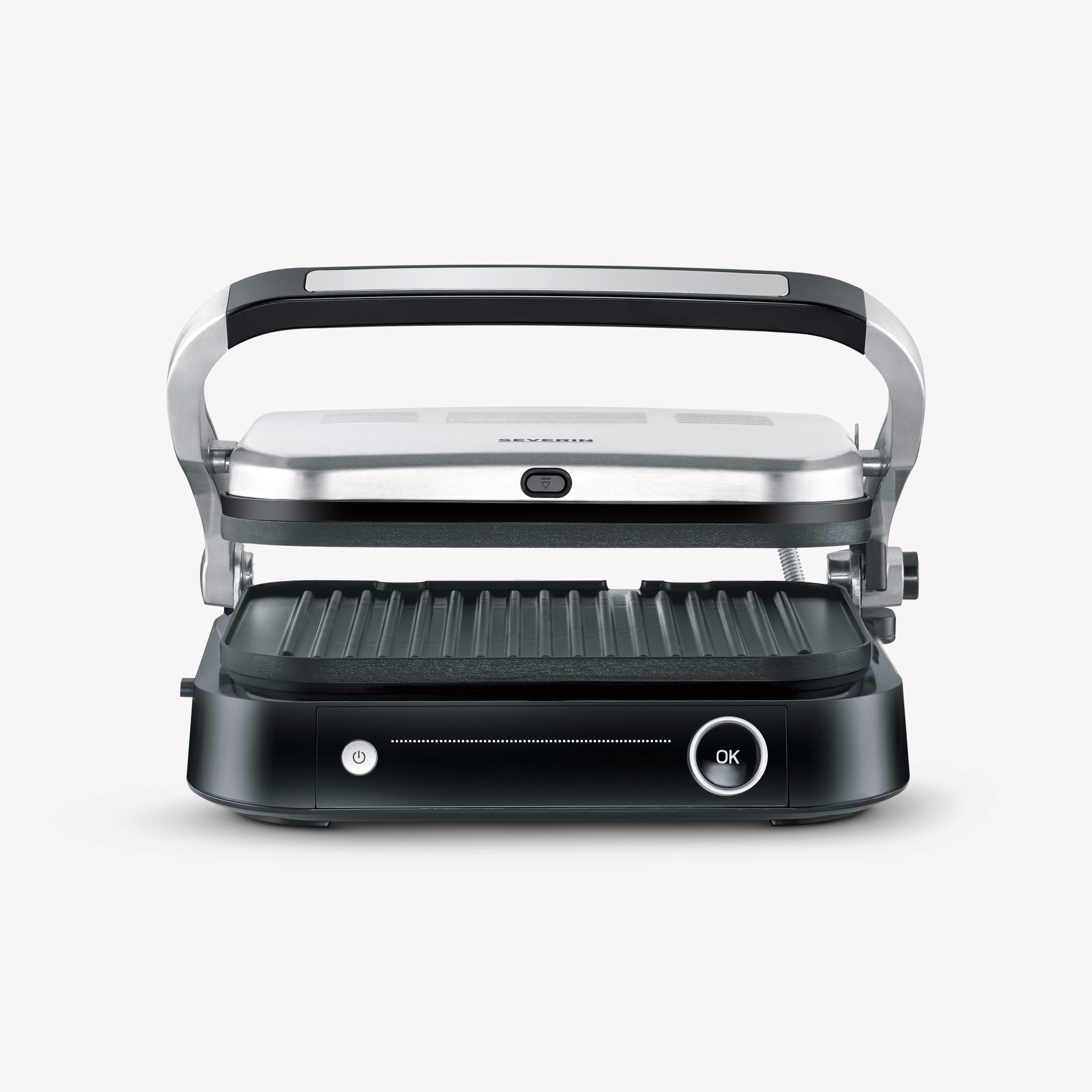 2395 / Severin Contact grill, silver, approx. 2000 W, grilling surface 21.3 x 24.5 cm,