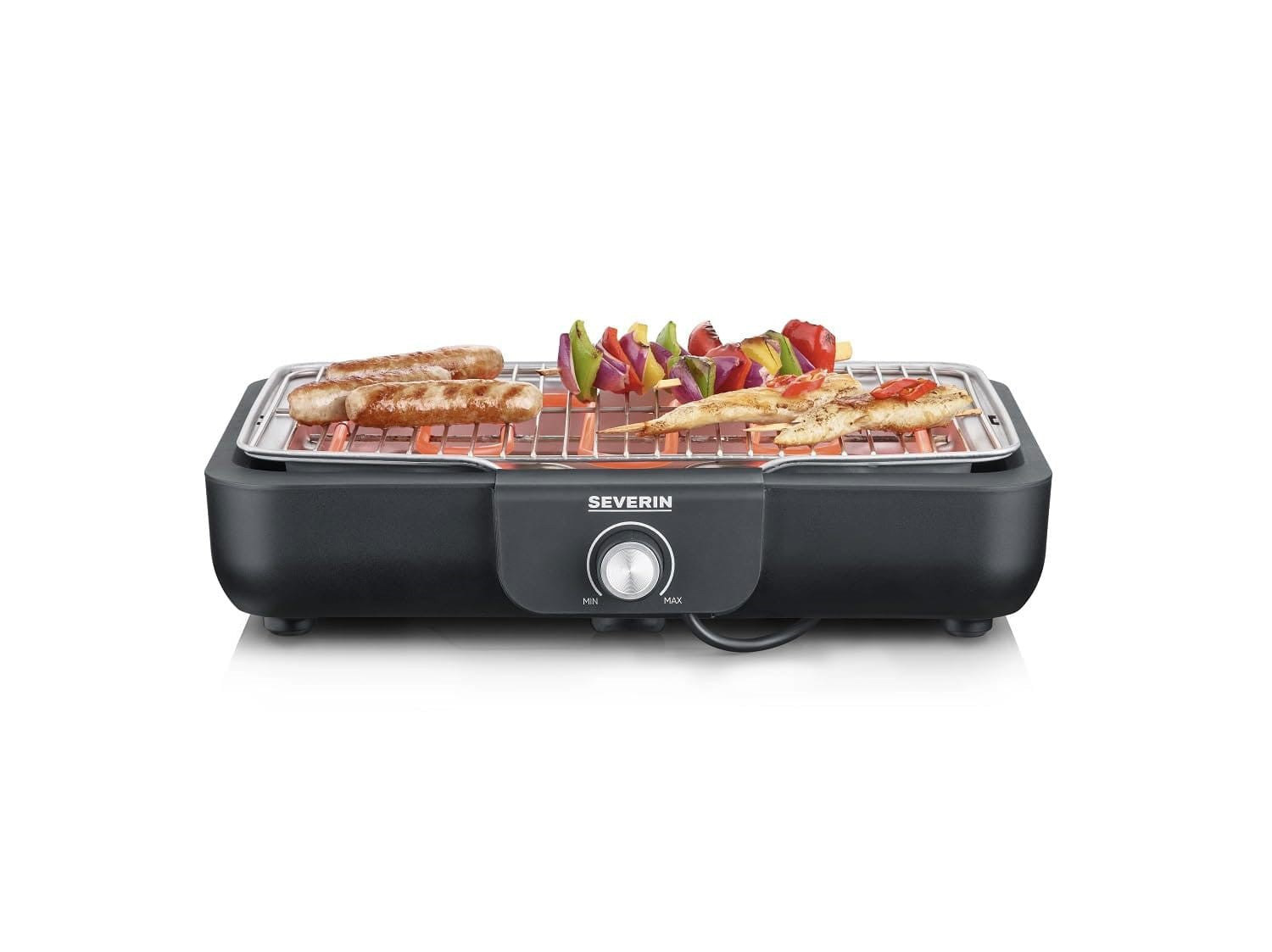 8554 / Severin Table Barbecue-Grill, Black / Silver, approx. 2300W, Grill surface approx. 37 x 29 cm