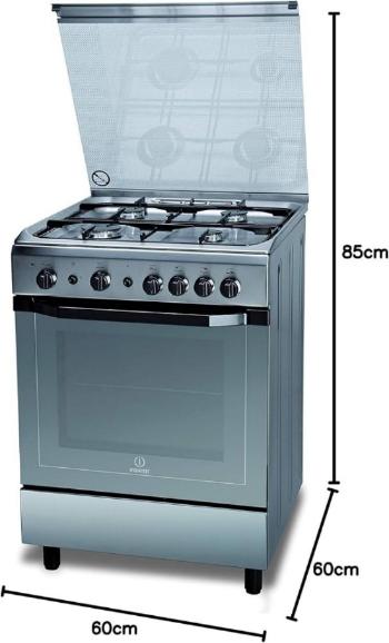 Indesit Free standing Full Gas Cooker, Electric ignition Enamelled Grids, 60Cm, Stainless Steel