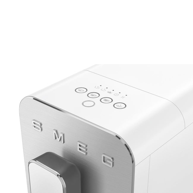 White appliance with chrome accents and 'SMEG' branding on a white background