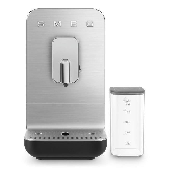SMEG coffee machine with water reservoir on a white background