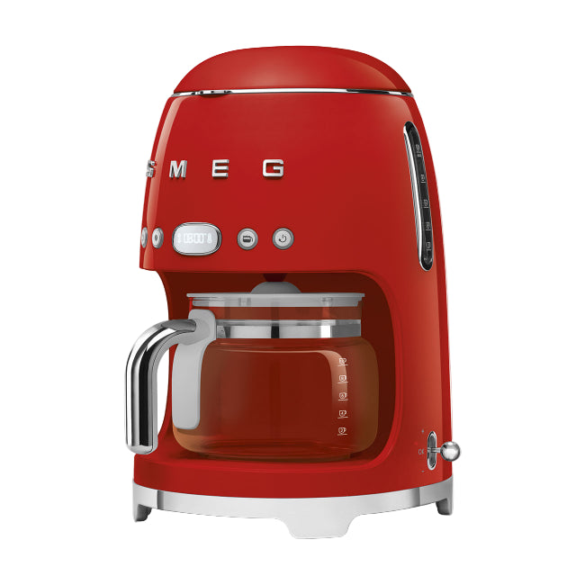 Red Smeg coffee machine on a white background