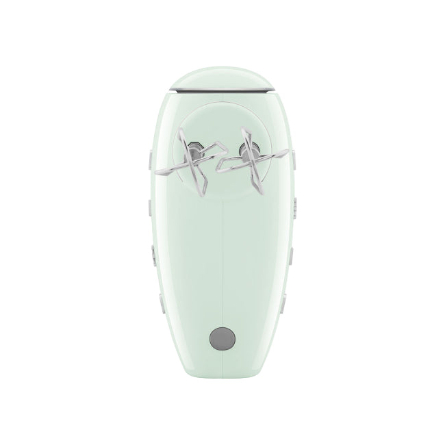 Light green handheld device with star-shaped design on a white background