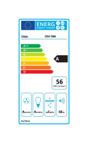 Energy efficiency label for a Teka dishwasher with various icons and ratings.