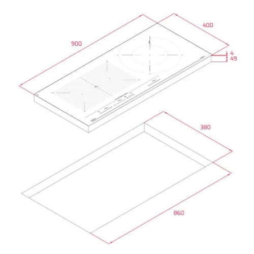 Smeg Induction Built in Hob, 3Zones, 90Cm, Black