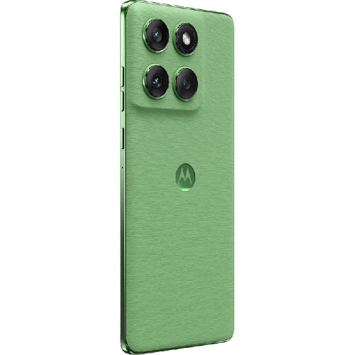Green smartphone with camera module on a white background