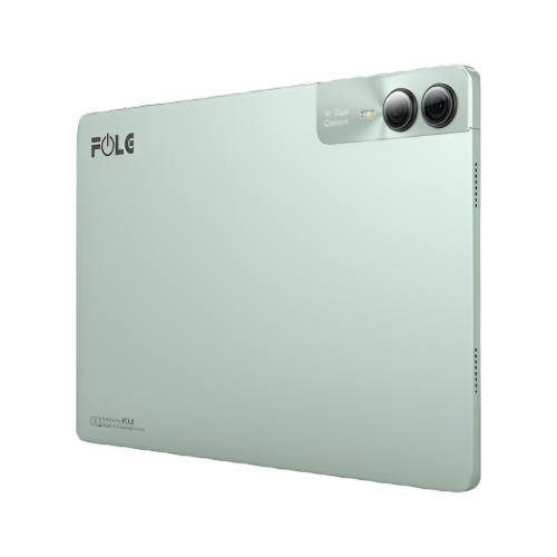 Mint green tablet with 'Folg' branding on a white background