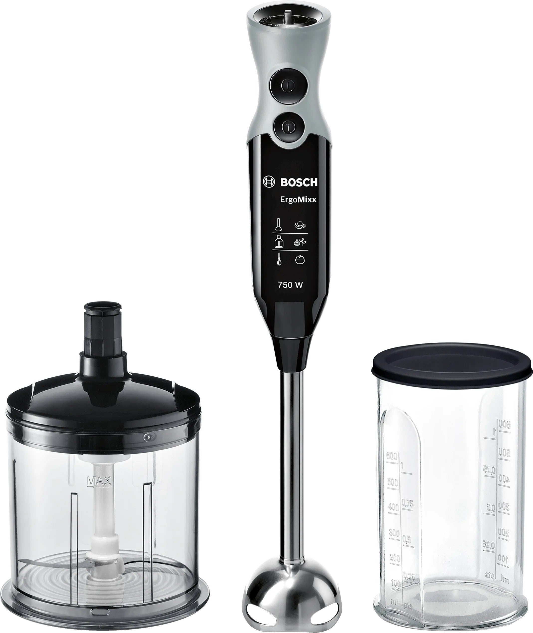 ErgoMix Hand Blender with Chopper, 750 Watts, Black