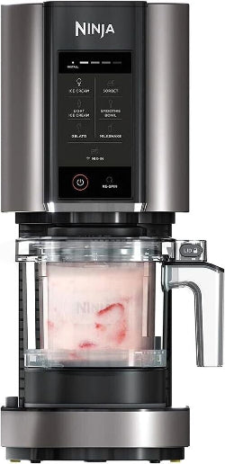 Ninja ice cream maker with digital display and control panel on a white background