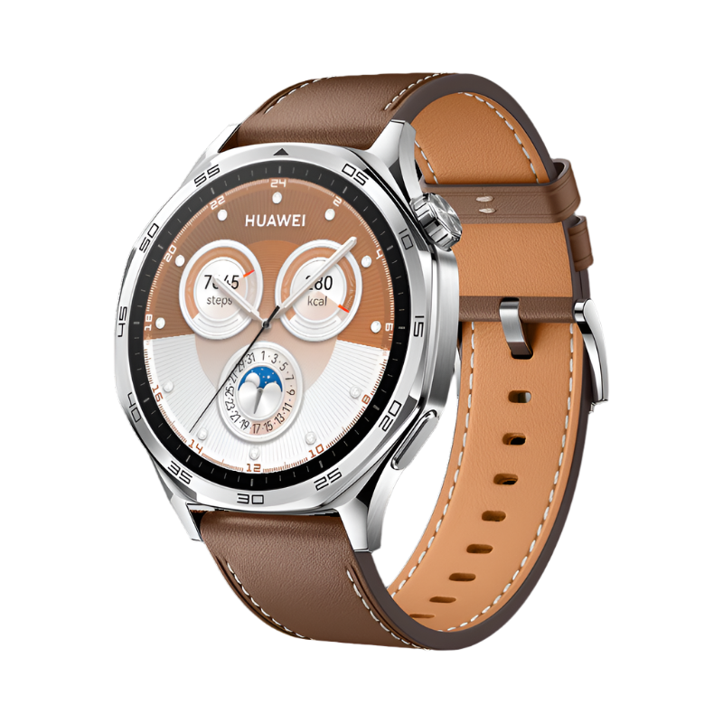 Huawei Watch GT 5 46Mm, Grit Brown Composite Plain Leather Strap, Brown