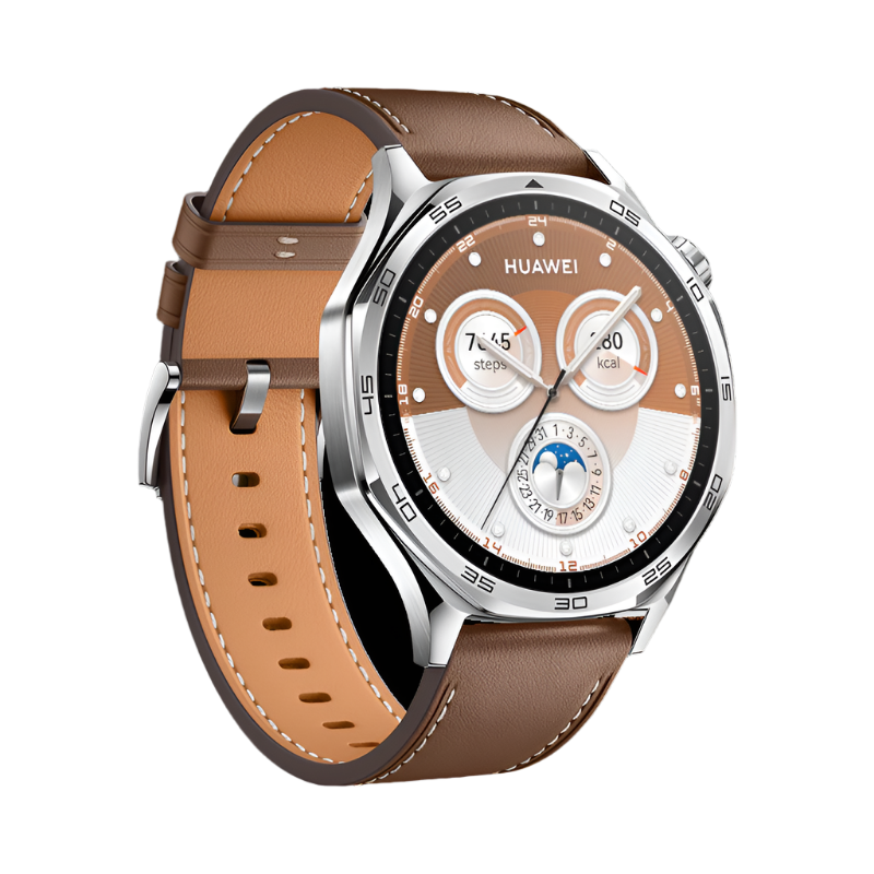 Huawei Watch GT 5 46Mm, Grit Brown Composite Plain Leather Strap, Brown