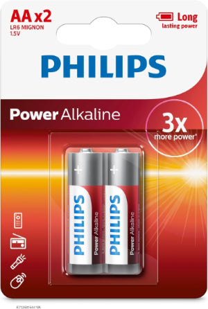 Philips Power Alkaline Batteries AA, Pack of 2