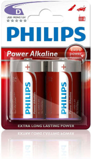 Philips Power Alkaline Batteries D, Pack of 2