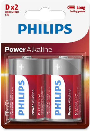 Philips Power Alkaline Batteries D, Pack of 2