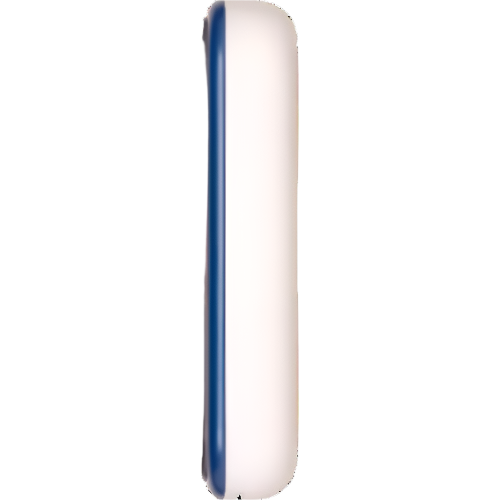 White cylindrical object with a blue accent on a white background
