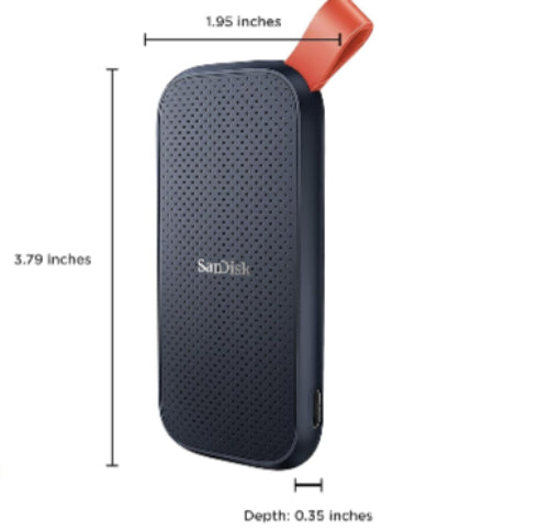 SanDisk external hard drive with dimensions and Red Dot Design Award logo on a white background