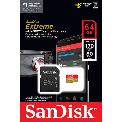 SanDisk Extreme Micro SDHC UHS-I Card, 64GB
